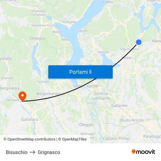 Bisuschio to Grignasco map