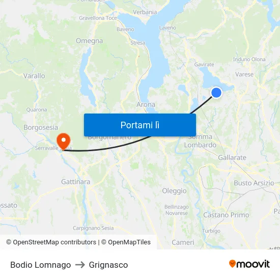 Bodio Lomnago to Grignasco map