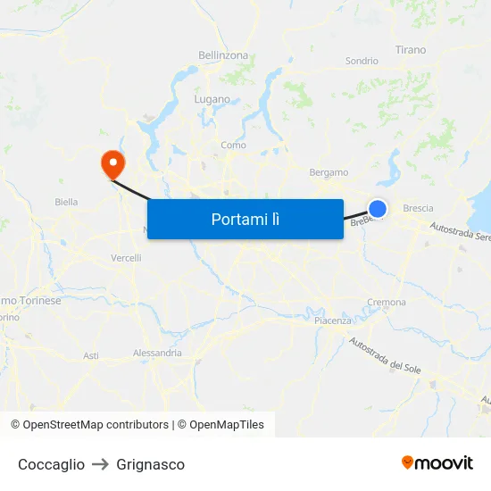 Coccaglio to Grignasco map