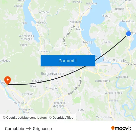 Comabbio to Grignasco map
