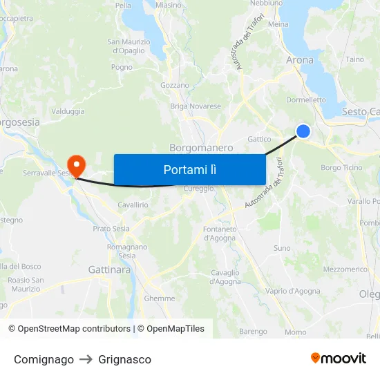 Comignago to Grignasco map