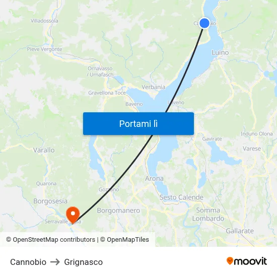 Cannobio to Grignasco map