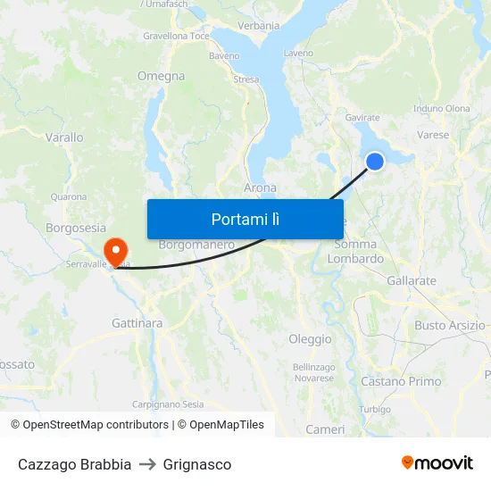 Cazzago Brabbia to Grignasco map