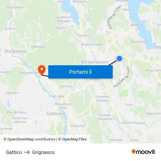 Gattico to Grignasco map