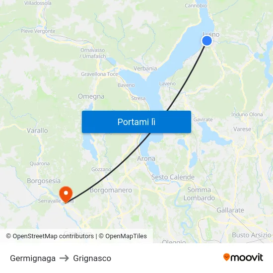 Germignaga to Grignasco map