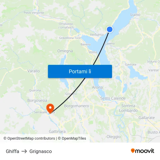 Ghiffa to Grignasco map