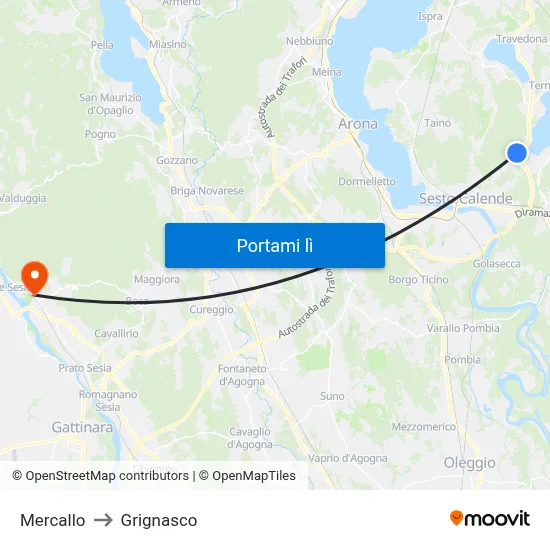 Mercallo to Grignasco map