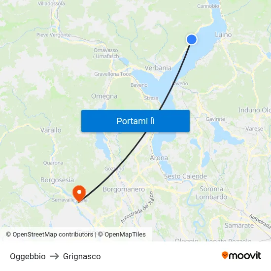 Oggebbio to Grignasco map