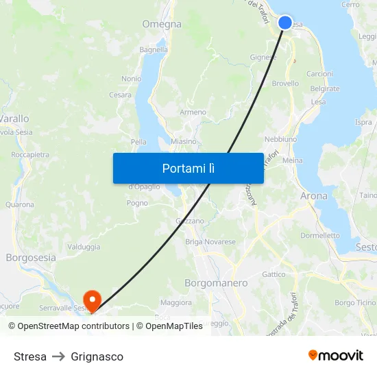 Stresa to Grignasco map