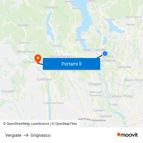 Vergiate to Grignasco map