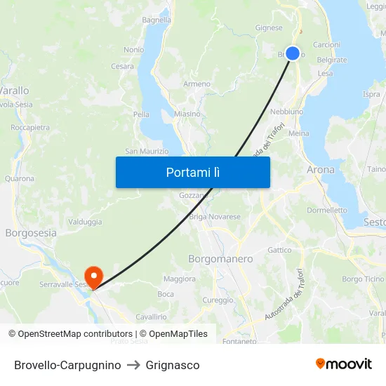 Brovello-Carpugnino to Grignasco map