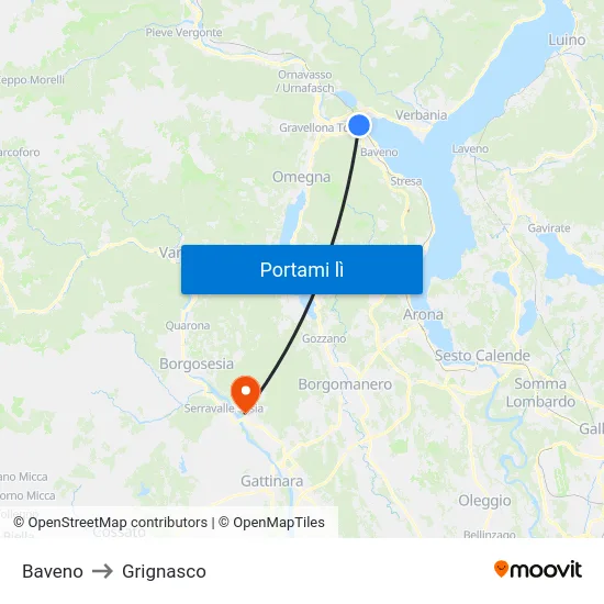 Baveno to Grignasco map