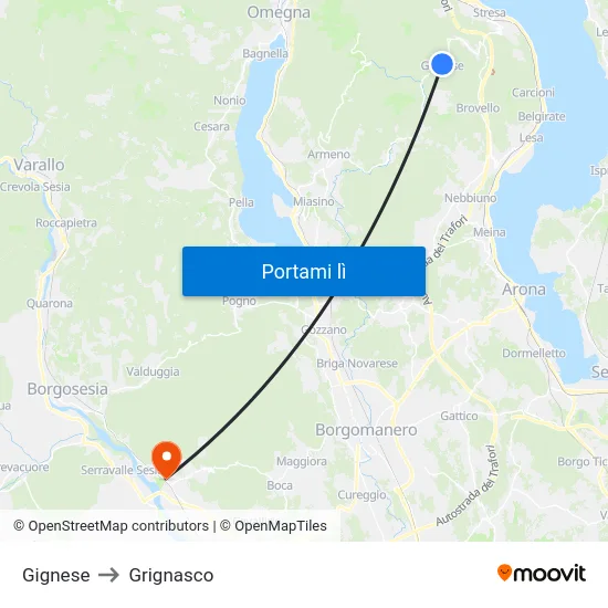 Gignese to Grignasco map