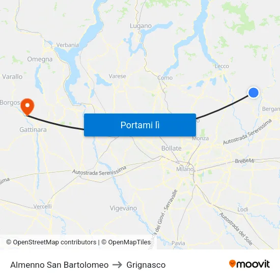 Almenno San Bartolomeo to Grignasco map