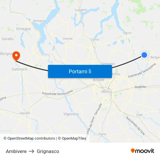 Ambivere to Grignasco map