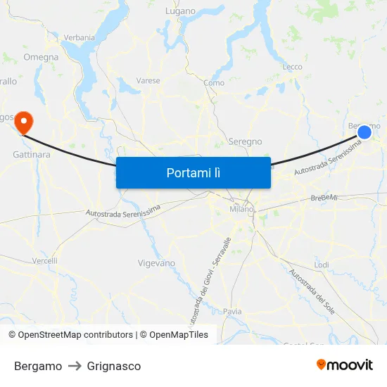 Bergamo to Grignasco map