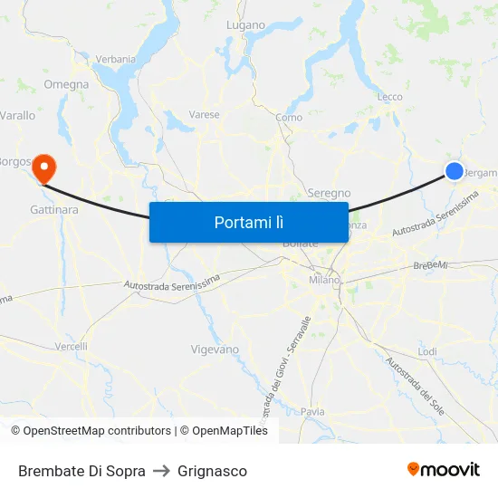 Brembate Di Sopra to Grignasco map