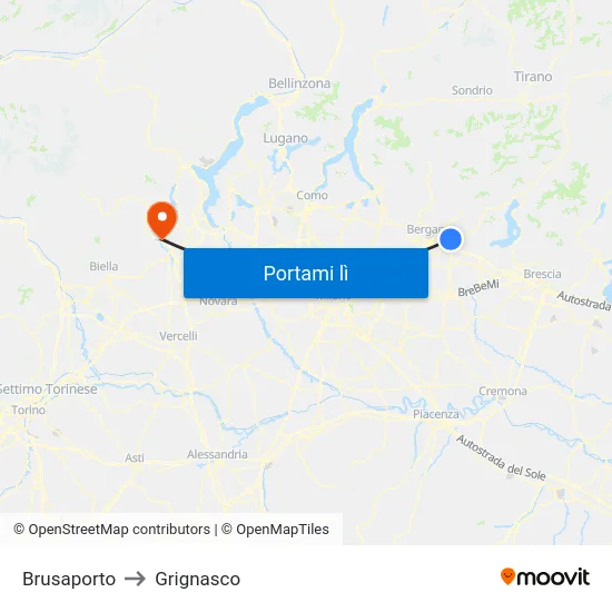 Brusaporto to Grignasco map