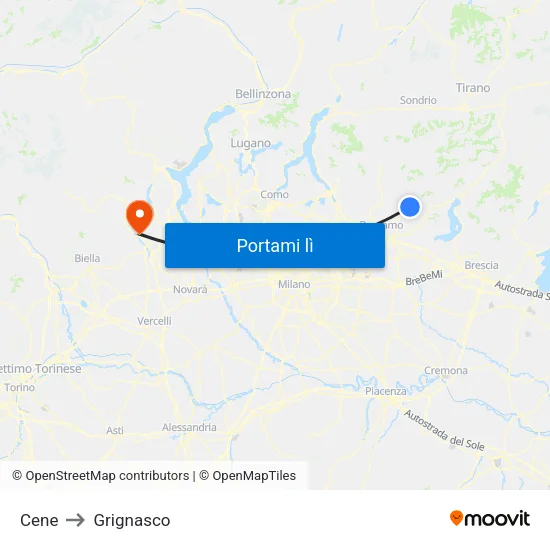 Cene to Grignasco map