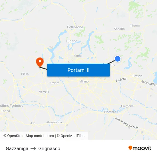 Gazzaniga to Grignasco map