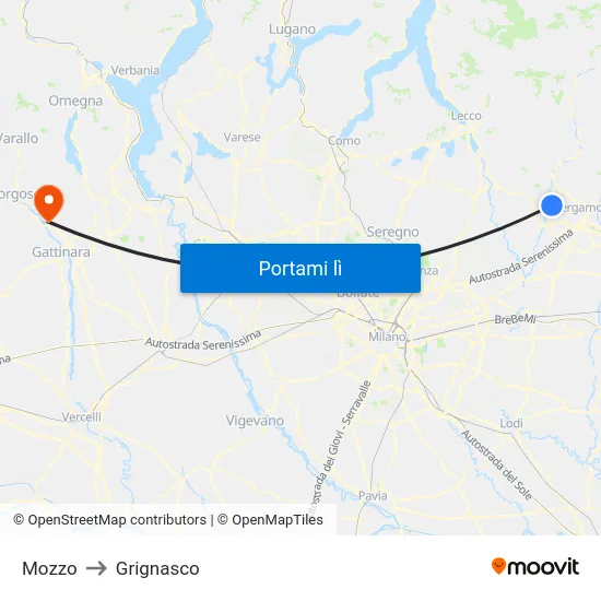 Mozzo to Grignasco map