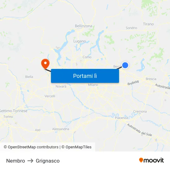 Nembro to Grignasco map