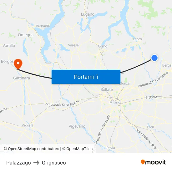 Palazzago to Grignasco map