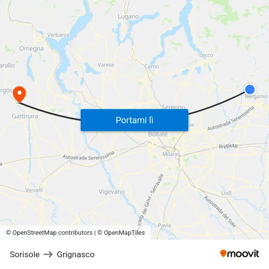 Sorisole to Grignasco map