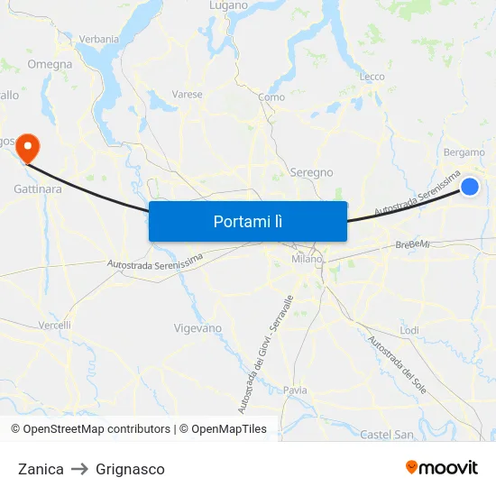 Zanica to Grignasco map