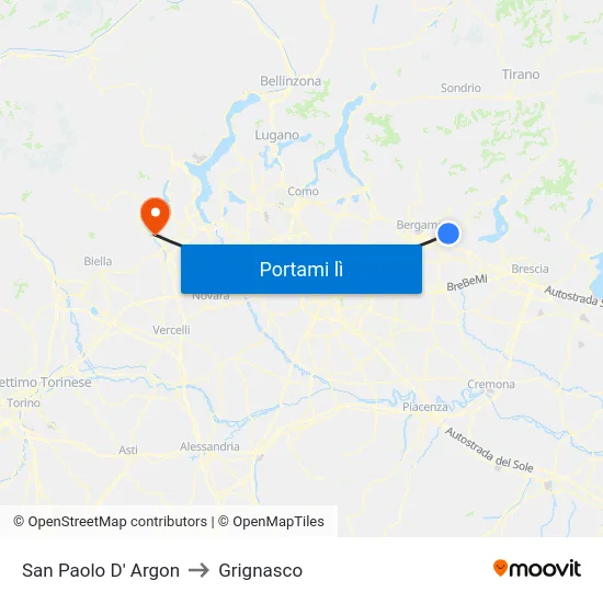 San Paolo D' Argon to Grignasco map