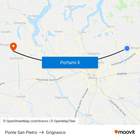 Ponte San Pietro to Grignasco map