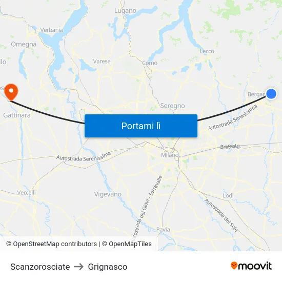 Scanzorosciate to Grignasco map