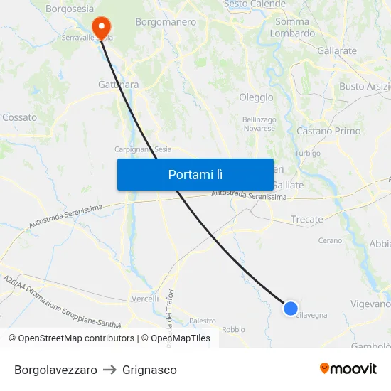 Borgolavezzaro to Grignasco map