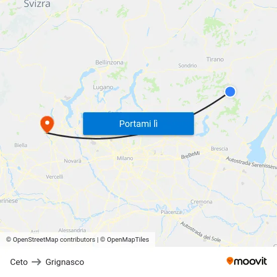 Ceto to Grignasco map