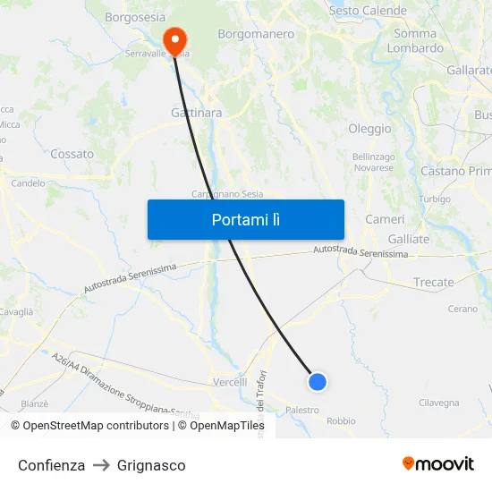 Confienza to Grignasco map