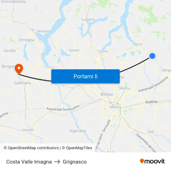 Costa Valle Imagna to Grignasco map