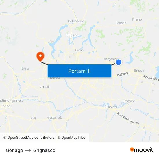 Gorlago to Grignasco map