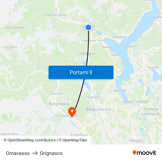 Ornavasso to Grignasco map