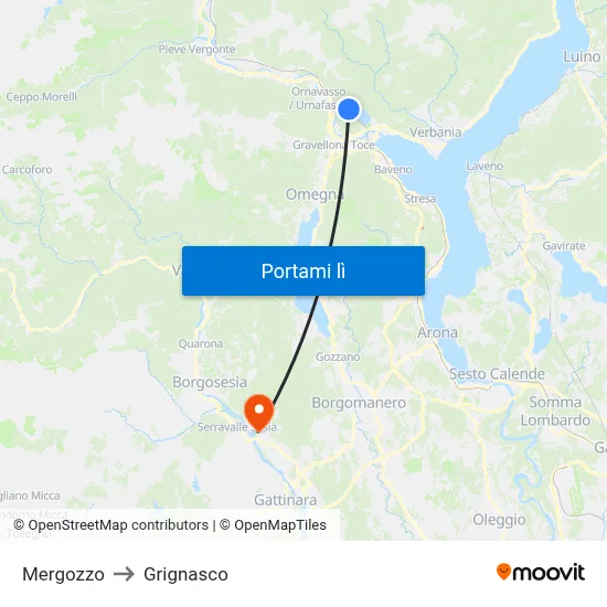 Mergozzo to Grignasco map