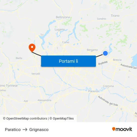 Paratico to Grignasco map