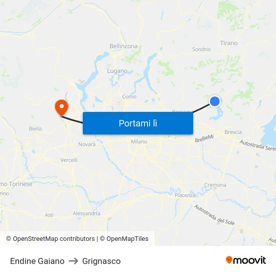 Endine Gaiano to Grignasco map