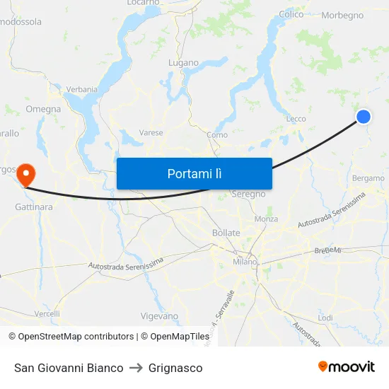 San Giovanni Bianco to Grignasco map