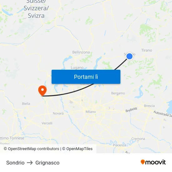 Sondrio to Grignasco map