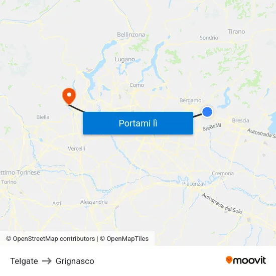 Telgate to Grignasco map