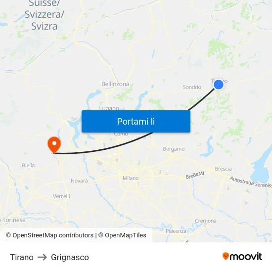 Tirano to Grignasco map