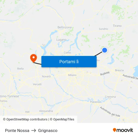Ponte Nossa to Grignasco map