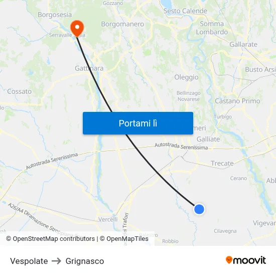 Vespolate to Grignasco map