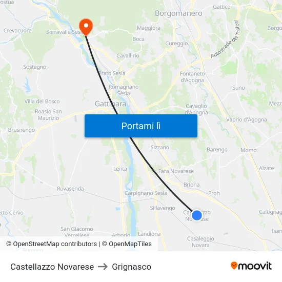 Castellazzo Novarese to Grignasco map