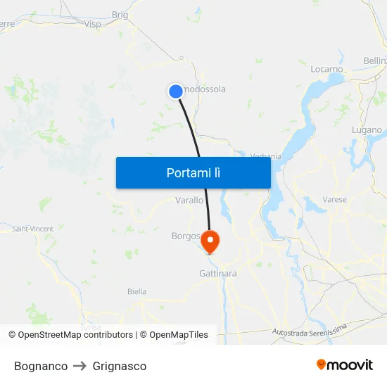 Bognanco to Grignasco map