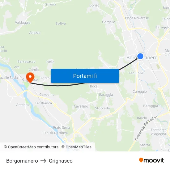 Borgomanero to Grignasco map